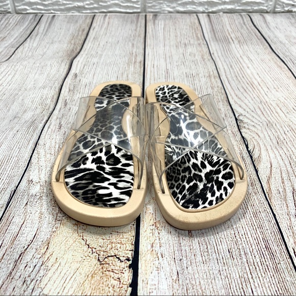 5/$25 Sole Selection Clear Leopard Slides Sandals - Picture 2 of 5